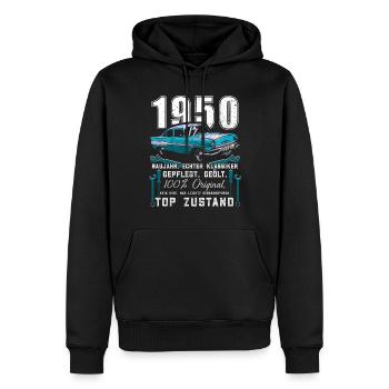 75. Geburtstag Oldtimer 1950 Jahrgang 1950 - Männer Premium Bio Hoodie - Schwarz - Vorne - Nico (187cm)