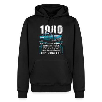 Oldtimer 1980 Geburtstag geboren im Jahr 1980 - Männer Premium Bio Hoodie - Schwarz - Vorne - Nico (187cm)