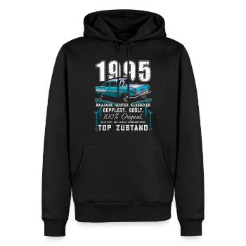Oldtimer 1995 Jahrgang 1995 Geburtstag 1995 - Männer Premium Bio Hoodie - Schwarz - Vorne - Nico (187cm)
