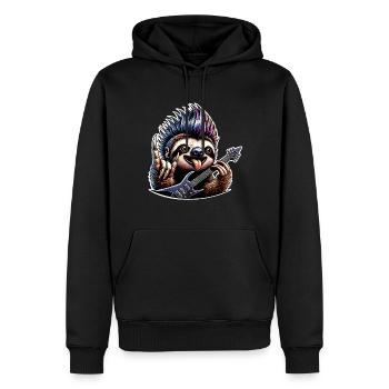 Faultier Rock and Roll Gitarrist - Männer Premium Bio Hoodie - Schwarz - Vorne - Nico (187cm)