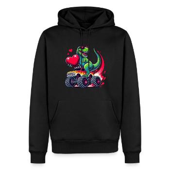 Saint-Valentin Dinosaure Coeur Monster Truck Drôle - Sweat à capuche Premium bio Homme - noir - Devant - Nico (187cm)