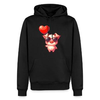 Valentinstag Verlobung Hochzeit Schwein Glück Herz - Männer Premium Bio Hoodie - Schwarz - Vorne - Nico (187cm)