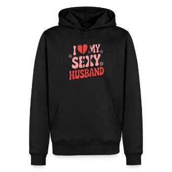 J’aime mon mari (rétro des années 80) - Sweat à capuche Premium bio Homme - noir - Devant - Nico (187cm)