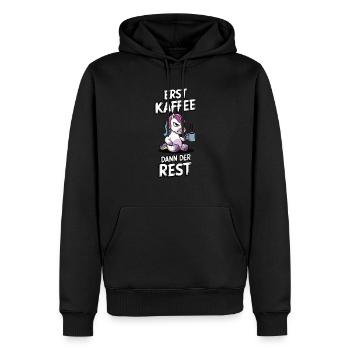 Kaffee EInhorn - Männer Premium Bio Hoodie - Schwarz - Vorne - Nico (187cm)