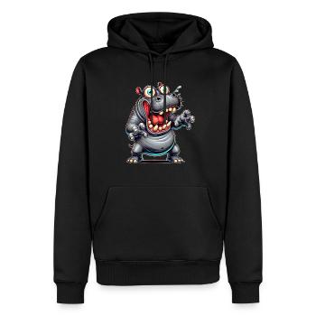 Crazy Nilpferd Comic Stil lustiges Tier Motiv - Männer Premium Bio Hoodie - Schwarz - Vorne - Nico (187cm)