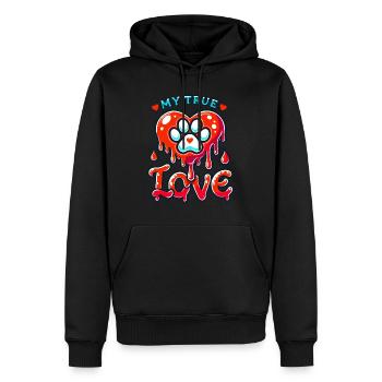 Valentinstag Hund Pfote Herz Hundebesitzer Wauwau - Männer Premium Bio Hoodie - Schwarz - Vorne - Nico (187cm)