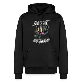 Chat fou au bord de la folie style bande dessinée - Sweat à capuche Premium bio Homme - noir - Devant - Nico (187cm)