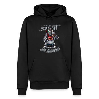 Hippopotame fou au bord de la folie style bande dessinée - Sweat à capuche Premium bio Homme - noir - Devant - Nico (187cm)