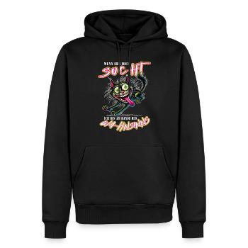 Chat fou au bord de la folie style bande dessinée - Sweat à capuche Premium bio Homme - noir - Devant - Nico (187cm)