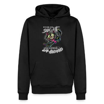 Chat au bord de la folie Style BD - Sweat à capuche Premium bio Homme - noir - Devant - Nico (187cm)