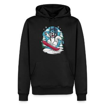 Snowboardender Eisbär Im Winterwald - Männer Premium Bio Hoodie - Schwarz - Vorne - Nico (187cm)