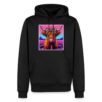 Vache Highland Vache Retro Vaporwave - Sweat à capuche Premium bio Homme - noir - Devant - Nico (187cm)