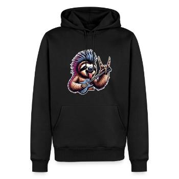 Faultier Rock and Roll Gitarrist - Männer Premium Bio Hoodie - Schwarz - Vorne - Nico (187cm)