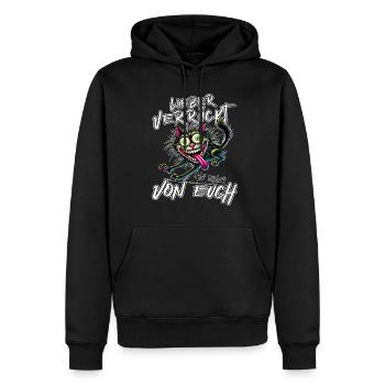 Verrückte Katze Lieber verrückt als einer von euch - Männer Premium Bio Hoodie - Schwarz - Vorne - Nico (187cm)