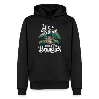 Constructeur de cabanes dans les arbres Construction de cabane dans les arbres - Sweat à capuche Premium bio Homme - noir - Devant - Nico (187cm)