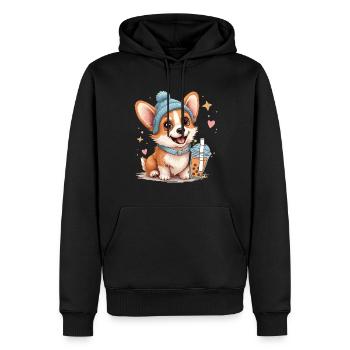 Bubble Tea Corgi Kawaii Pastell Beanie Niedlich - Männer Premium Bio Hoodie - Schwarz - Vorne - Nico (187cm)