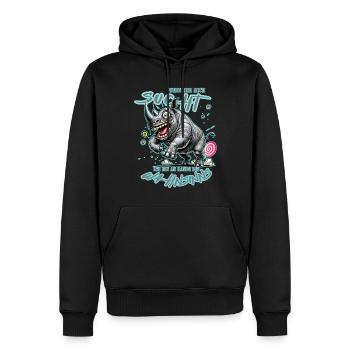 Rhinocéros fou au bord de la folie style bande dessinée - Sweat à capuche Premium bio Homme - noir - Devant - Nico (187cm)