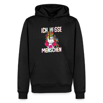 Unicorn Ich hasse Menschen I - Männer Premium Bio Hoodie - Schwarz - Vorne - Nico (187cm)