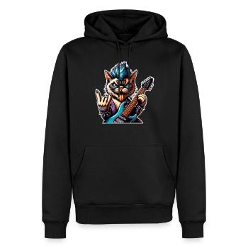 Cat Guitariste de Rock and Roll - Sweat à capuche Premium bio Homme - noir - Devant - Nico (187cm)