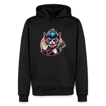 Cat Guitariste de Rock and Roll - Sweat à capuche Premium bio Homme - noir - Devant - Nico (187cm)