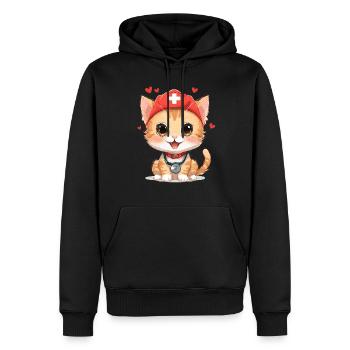Katze Krankenschwester Miau Herz Valentinstag Süß - Männer Premium Bio Hoodie - Schwarz - Vorne - Nico (187cm)