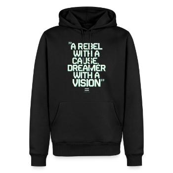 Wassermann Zitat: Rebell mit Grund, Träumer mit - Männer Premium Bio Hoodie - Schwarz - Vorne - Nico (187cm)