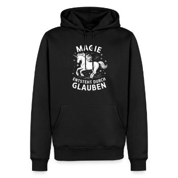 Magie entsteht durch glauben Einhorn - Männer Premium Bio Hoodie - Schwarz - Vorne - Nico (187cm)