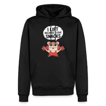 I lift weights because I love snacks - Men’s Premium Organic Hoodie - black - Front - Nico (187cm)