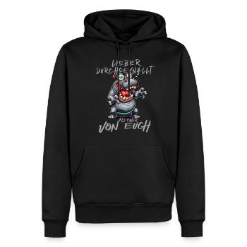 Nilpferd Lieber durchgeknallt als einer von euch - Männer Premium Bio Hoodie - Schwarz - Vorne - Nico (187cm)