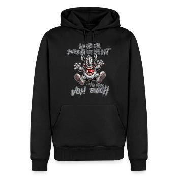 Verrücktes Nashorn Lieber durchgeknallt als einer - Männer Premium Bio Hoodie - Schwarz - Vorne - Nico (187cm)