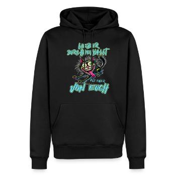 Verrückte Katze Lieber durchgeknallt als einer von - Männer Premium Bio Hoodie - Schwarz - Vorne - Nico (187cm)