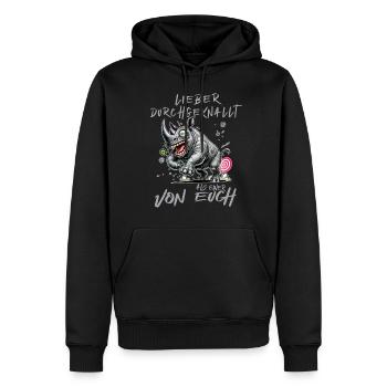 Nashorn Lieber durchgeknallt als einer von euch - Männer Premium Bio Hoodie - Schwarz - Vorne - Nico (187cm)