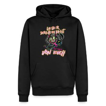 Verrückte Katze Lieber durchgeknallt als einer von - Männer Premium Bio Hoodie - Schwarz - Vorne - Nico (187cm)
