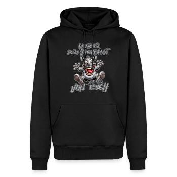 Nashorn Lieber durchgeknallt als einer von euch - Männer Premium Bio Hoodie - Schwarz - Vorne - Nico (187cm)