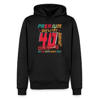 40 Jahre Jubiläum 40 Jahre: Das Beste kommt erst - Männer Premium Bio Hoodie - Schwarz - Vorne - Nico (187cm)