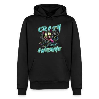 Style de bande dessinée de chat fou mais génial - Sweat à capuche Premium bio Homme - noir - Devant - Nico (187cm)