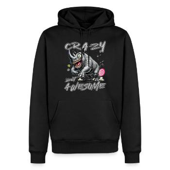 Style de bande dessinée de rhinocéros fou mais génial - Sweat à capuche Premium bio Homme - noir - Devant - Nico (187cm)