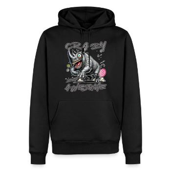 Style de bande dessinée de rhinocéros fou mais génial - Sweat à capuche Premium bio Homme - noir - Devant - Nico (187cm)