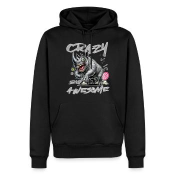 Style de bande dessinée de rhinocéros fou mais génial - Sweat à capuche Premium bio Homme - noir - Devant - Nico (187cm)