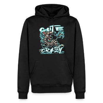 Motif drôle de bande dessinée de zèbre mignon mais fou - Sweat à capuche Premium bio Homme - noir - Devant - Nico (187cm)