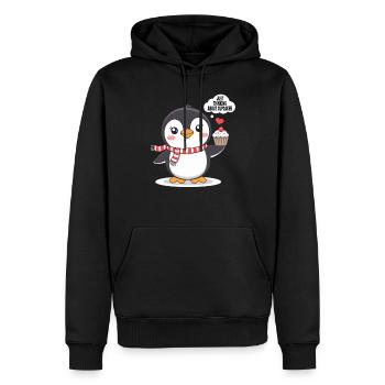 Pinguin Denkt An Cupcakes Süßes Motiv - Männer Premium Bio Hoodie - Schwarz - Vorne - Nico (187cm)