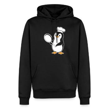 Penguin Cook With Pan Funny Motif - Men’s Premium Organic Hoodie - black - Front - Nico (187cm)