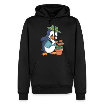 Pingouin jardinier avec arrosoir en action - Sweat à capuche Premium bio Homme - noir - Devant - Nico (187cm)