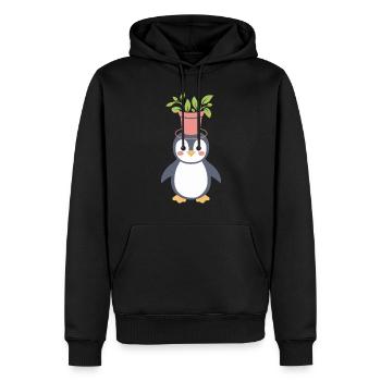 Plante amant pingouin avec pot de fleurs sur le - Sweat à capuche Premium bio Homme - noir - Devant - Nico (187cm)