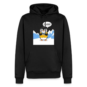 Drôle de pingouin photographe clic moment - Sweat à capuche Premium bio Homme - noir - Devant - Nico (187cm)