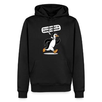 Motif pingouin marathonien - Sweat à capuche Premium bio Homme - noir - Devant - Nico (187cm)