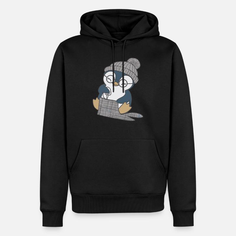 Pingouin mignon cousant avec chapeau - Sweat à capuche Premium bio Homme - noir