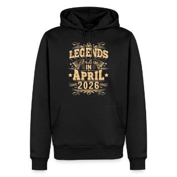 Légende de l’anniversaire d’avril 2026 - Sweat à capuche Premium bio Homme - noir - Devant - Nico (187cm)