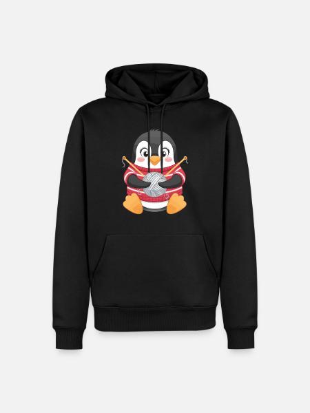 Cute Penguin Knitting Motif - Men’s Premium Organic Hoodie - black