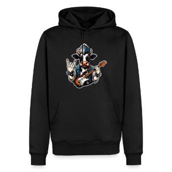 Kuh Rock and Roll Gitarrist - Männer Premium Bio Hoodie - Schwarz - Vorne - Nico (187cm)